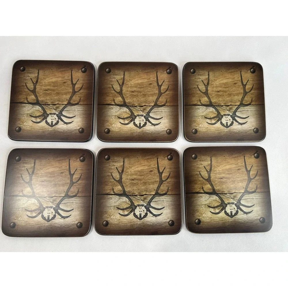Pimpernel Coaster Set Hunting Lodge Antler Cork Back‎ Cabin Decor